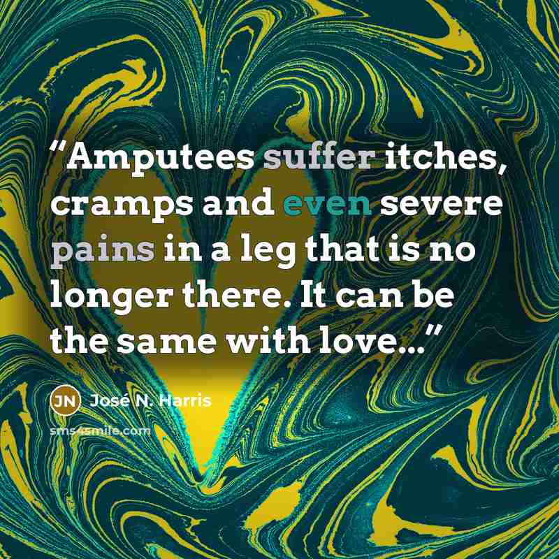 “Amputees suffer itches, cramps and even severe pains in a leg that is no longer there. It can be the same with love...” quote by José N. Harris