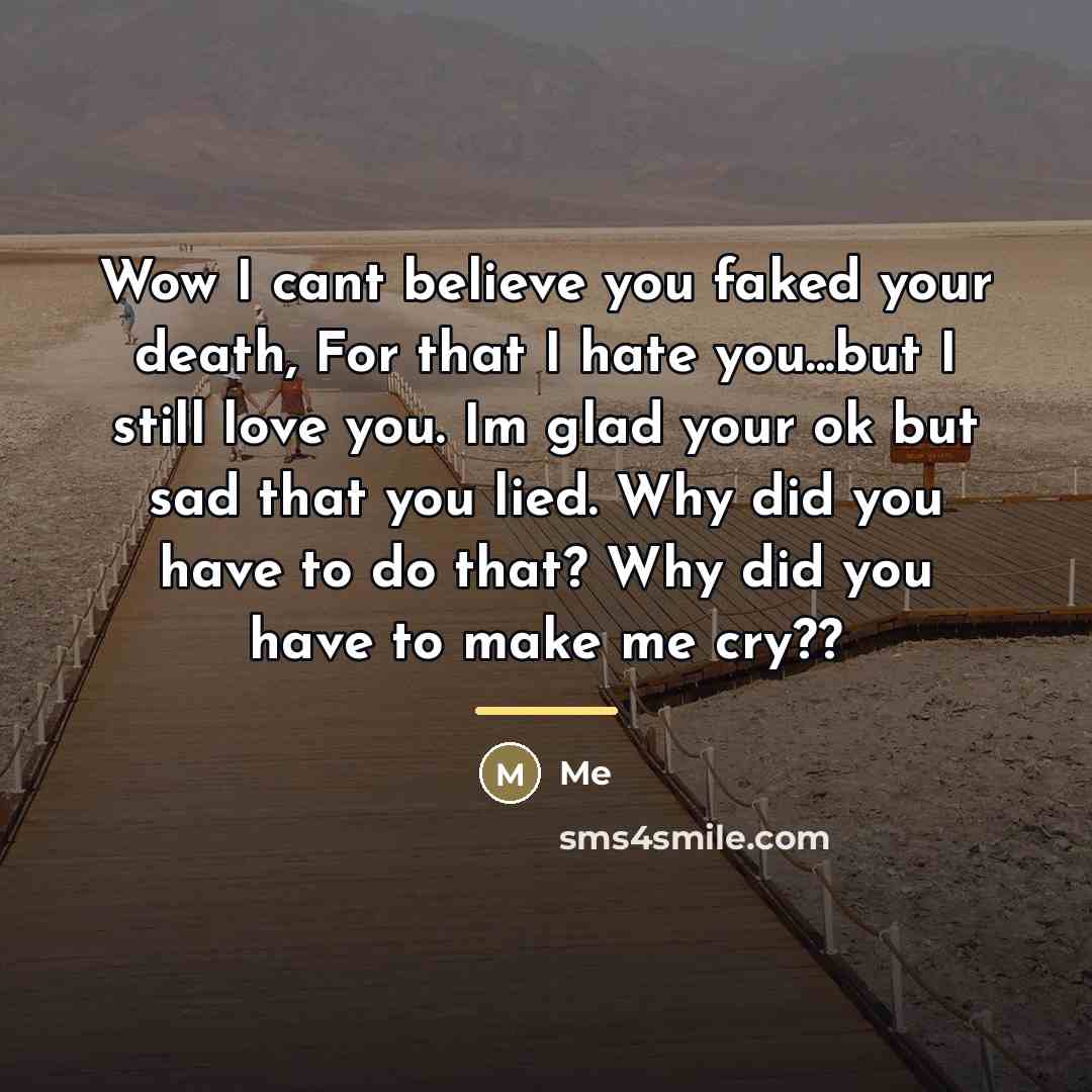 “Wow I cant believe you faked your death, For that…” quote by Me