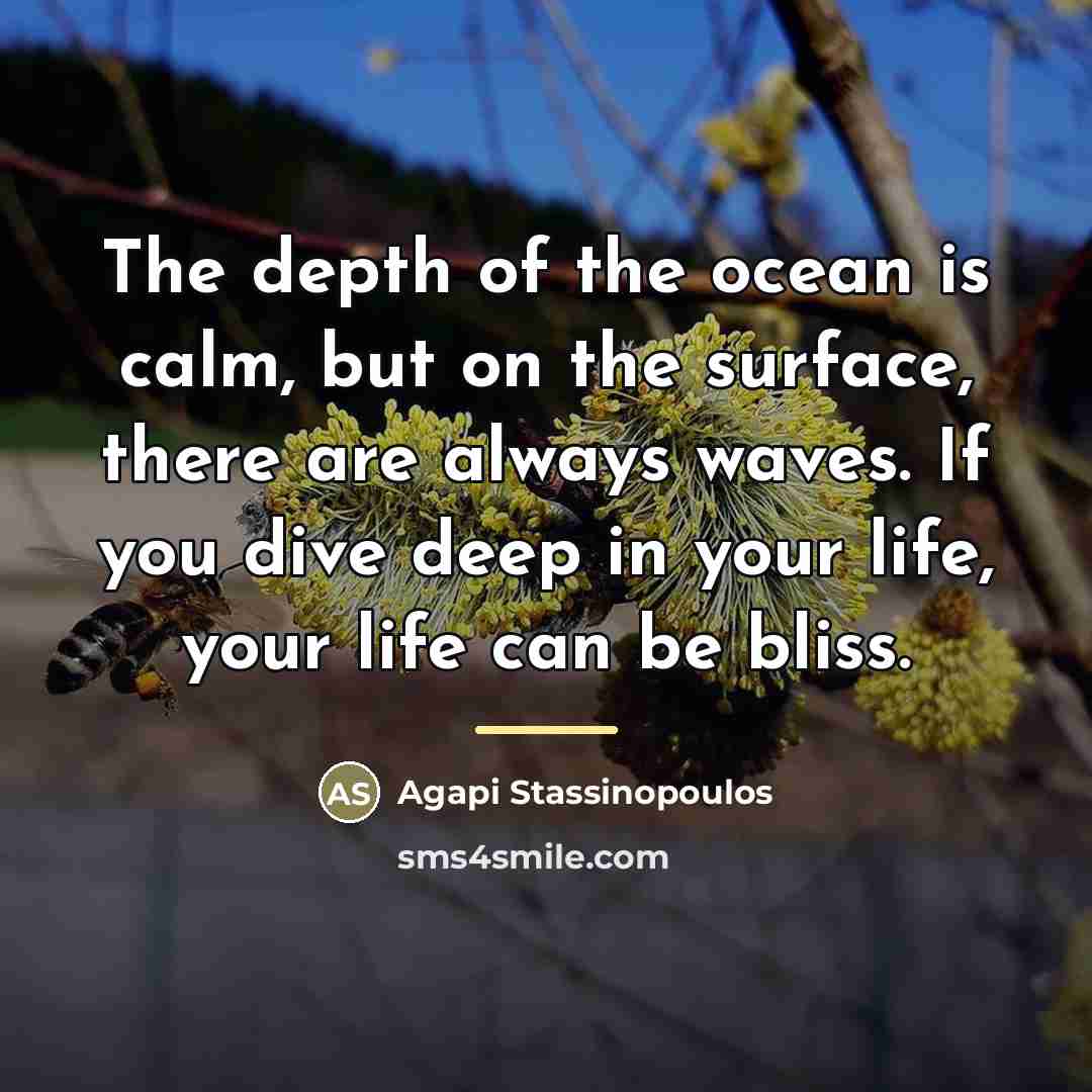 “The depth of the ocean is calm, but on the…” quote by Agapi Stassinopoulos