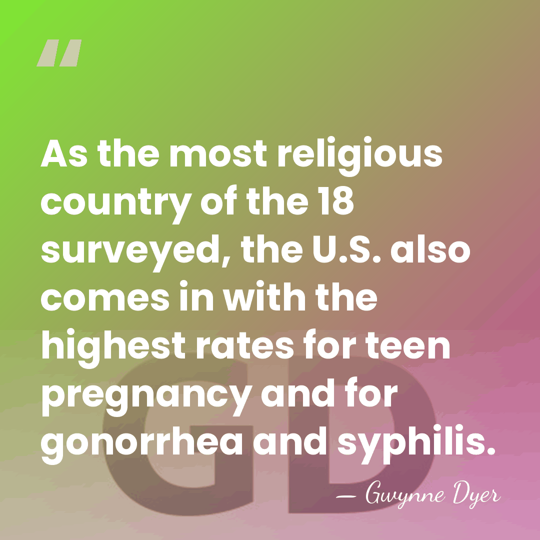 As the most religious country of the 18 surveyed, the U.S. also&hellip; - Gwynne Dyer