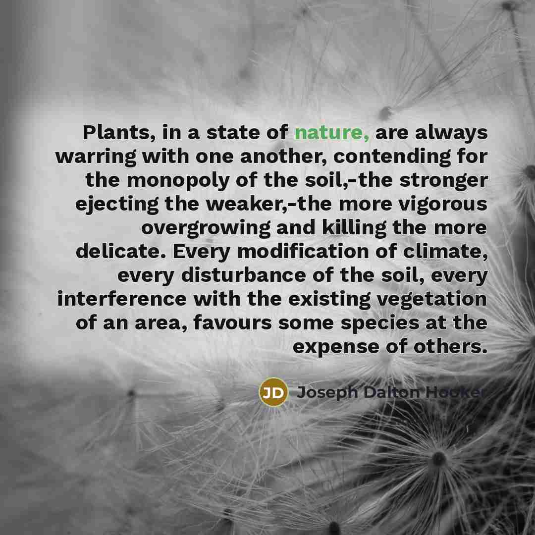 “Plants, in a state of nature, are always warring with…” quote by Joseph Dalton Hooker