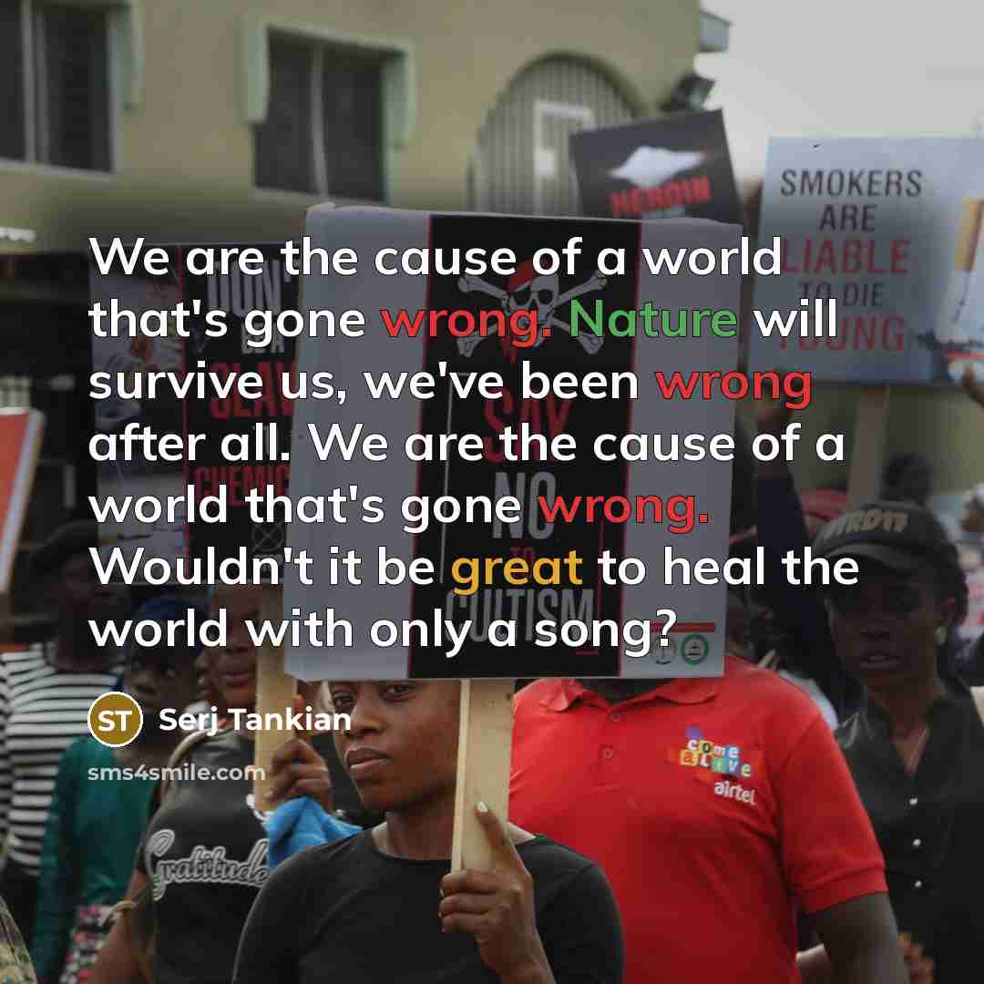 “We are the cause of a world that's gone wrong.…” quote by Serj Tankian