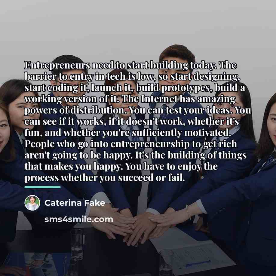 “Entrepreneurs need to start building today. The barrier to entry…” quote by Caterina Fake