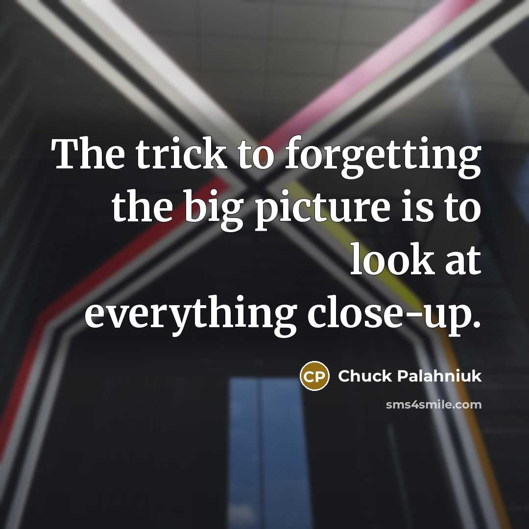 “The trick to forgetting the big picture is to look…” quote by Chuck Palahniuk