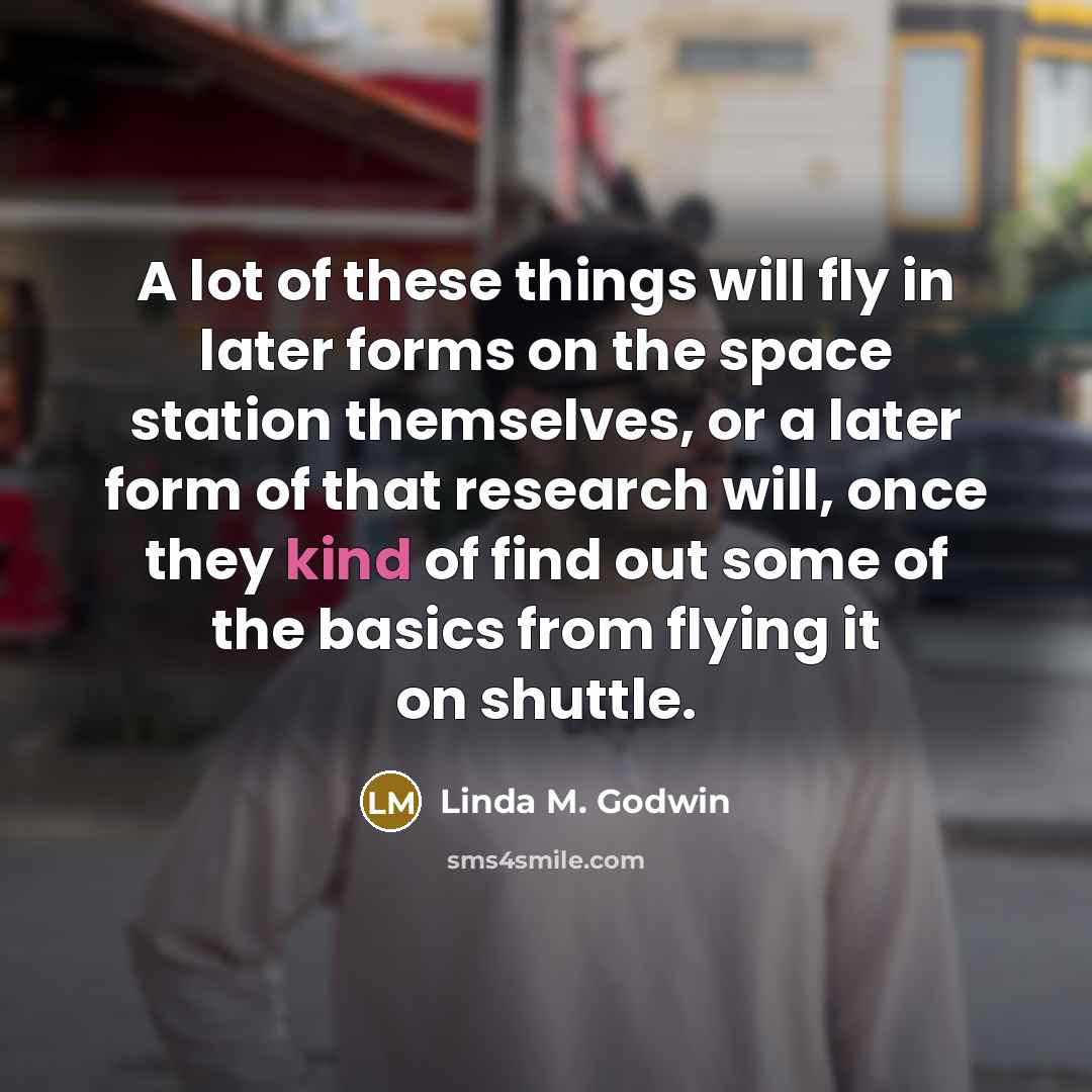 “A lot of these things will fly in later forms…” quote by Linda M. Godwin