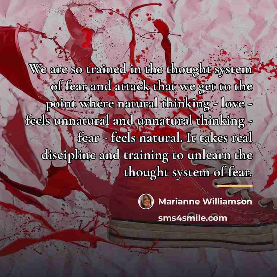 “We are so trained in the thought system of fear…” quote by Marianne Williamson