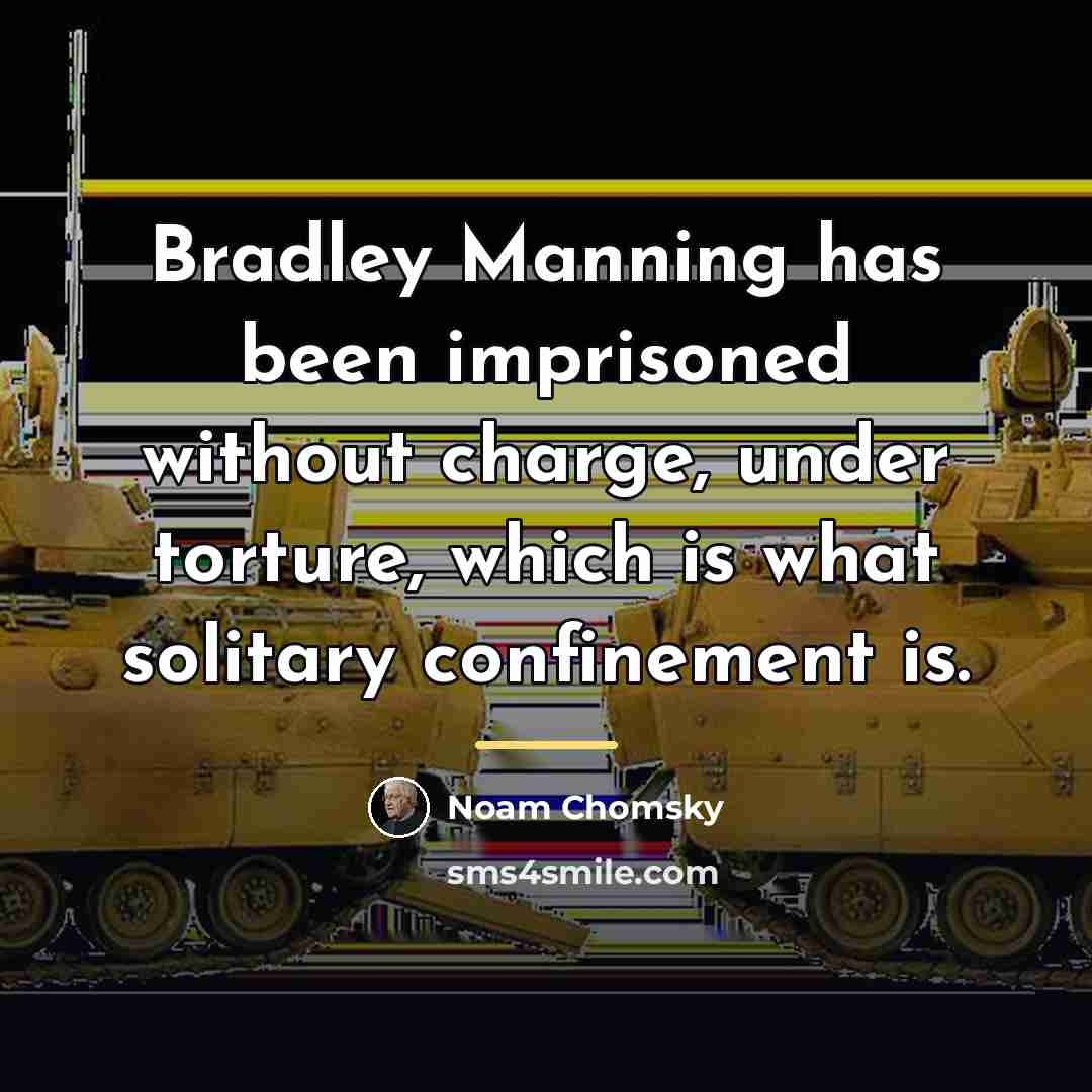 “Bradley Manning has been imprisoned without charge, under torture, which…” quote by Noam Chomsky
