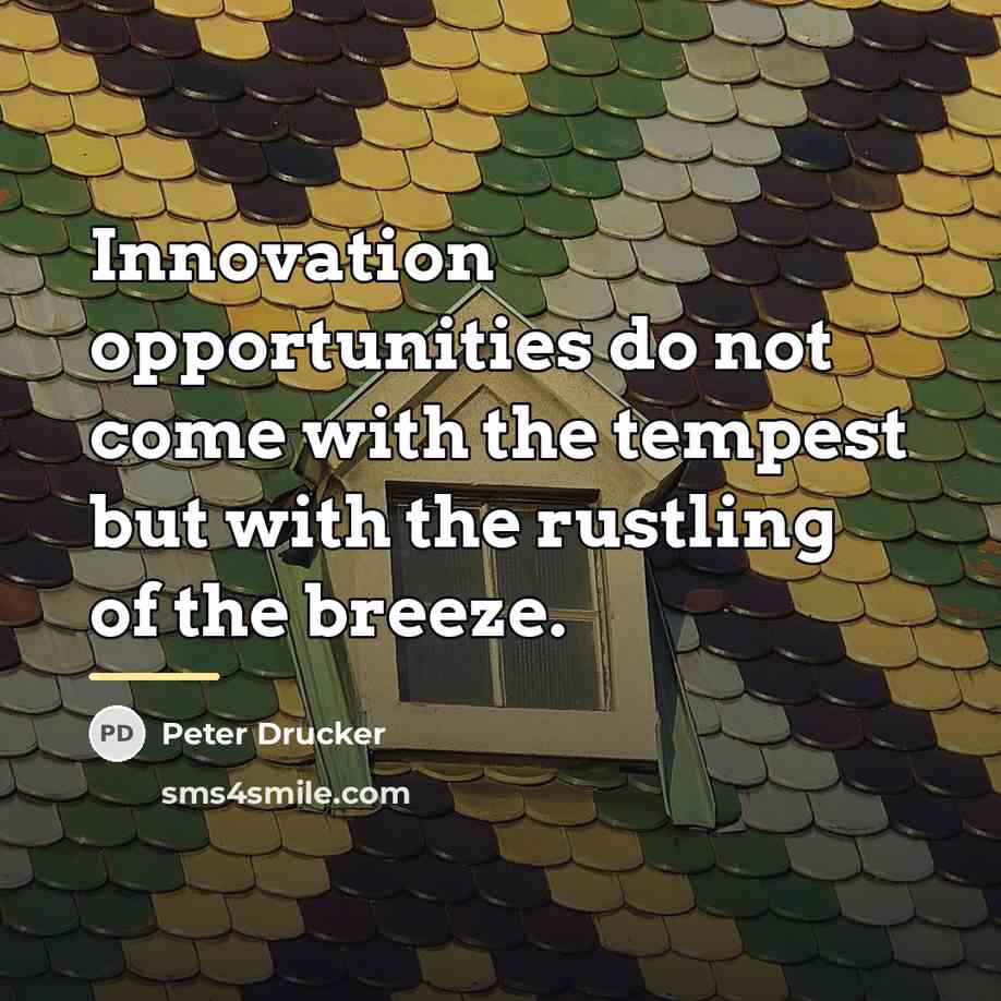 “Innovation opportunities do not come with the tempest but with…” quote by Peter Drucker
