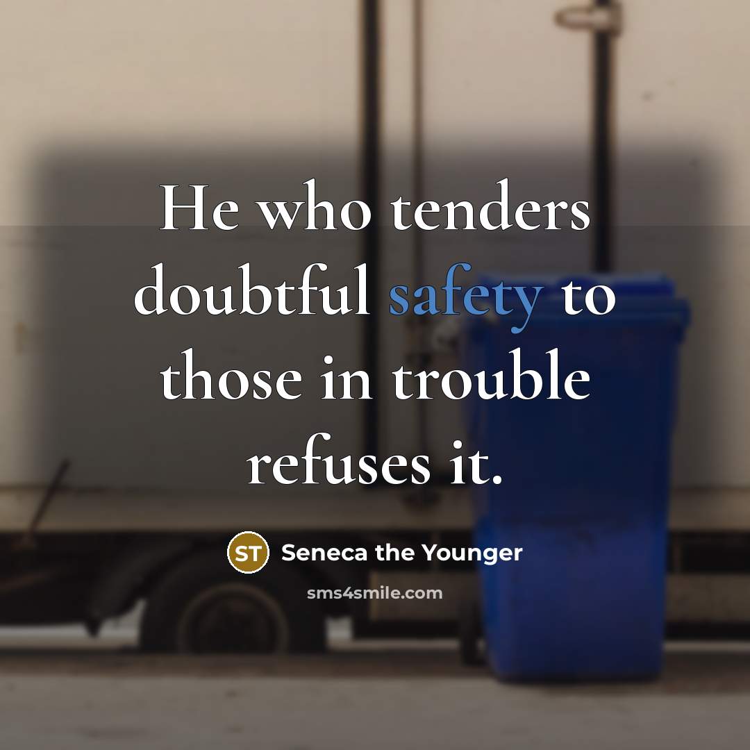 “He who tenders doubtful safety to those in trouble refuses…” quote by Seneca the Younger