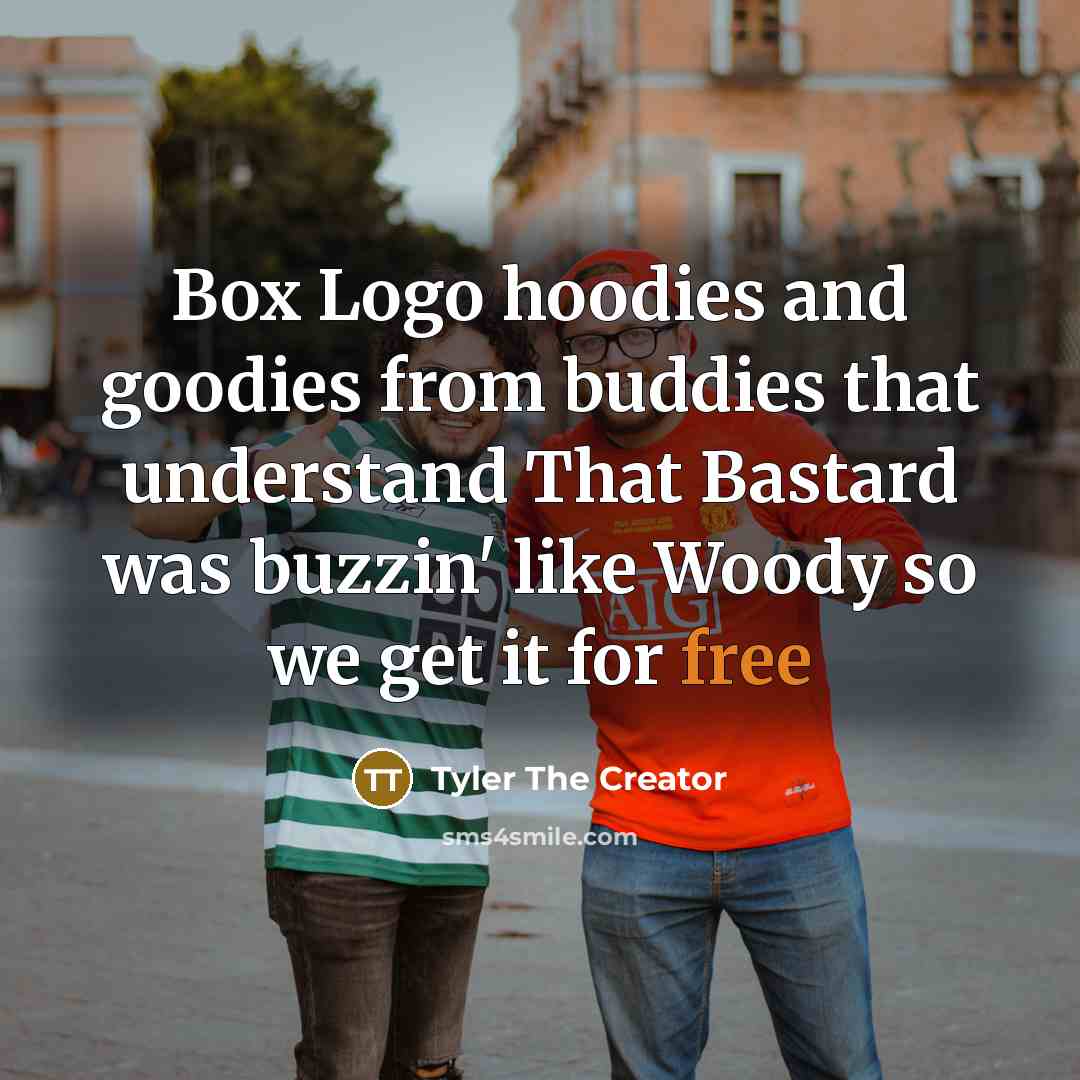 “Box Logo hoodies and goodies from buddies that understand That…” quote by Tyler The Creator