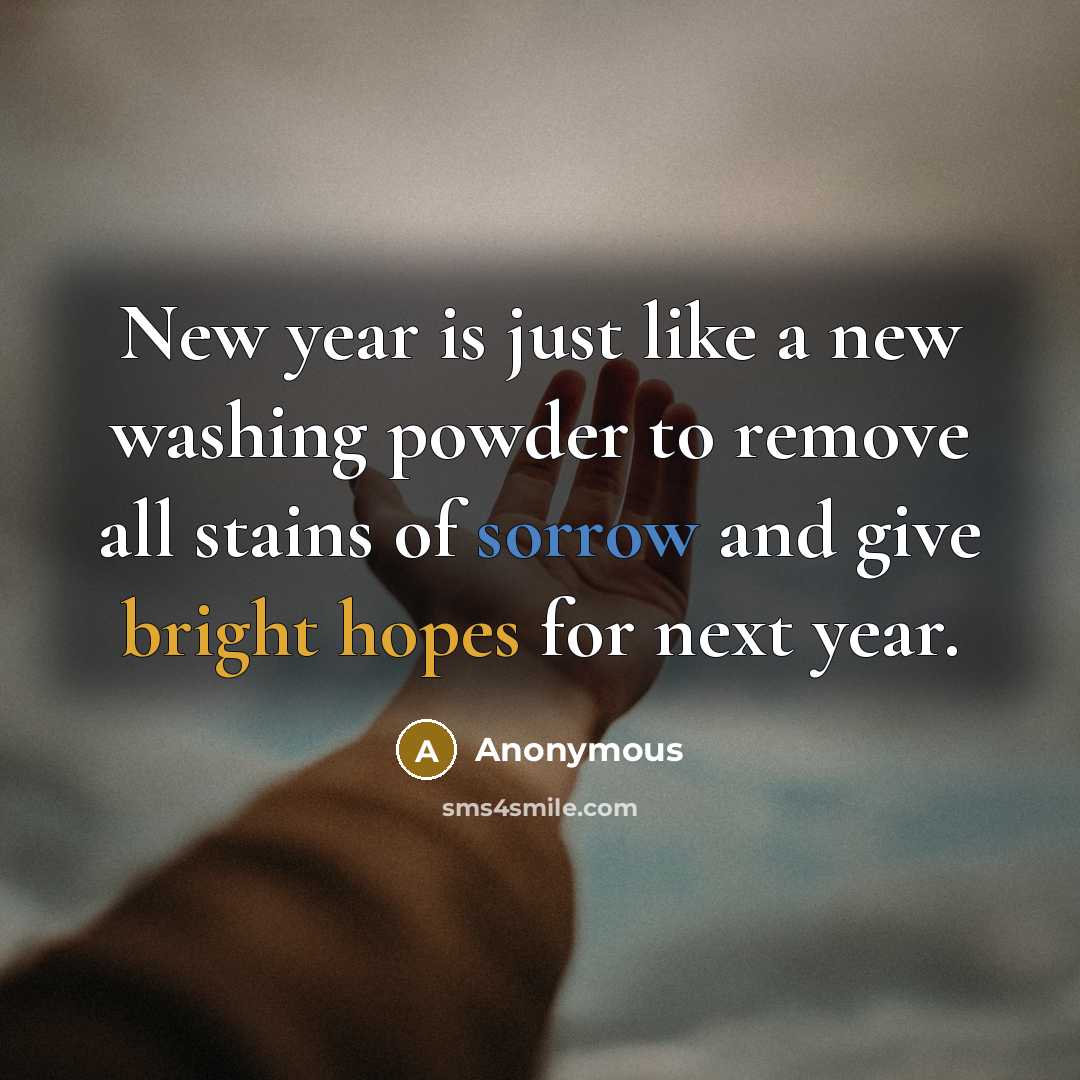 “New year is just like a new washing powder to remove all stains of sorrow and give bright hopes for next year.” quote by Anonymous
