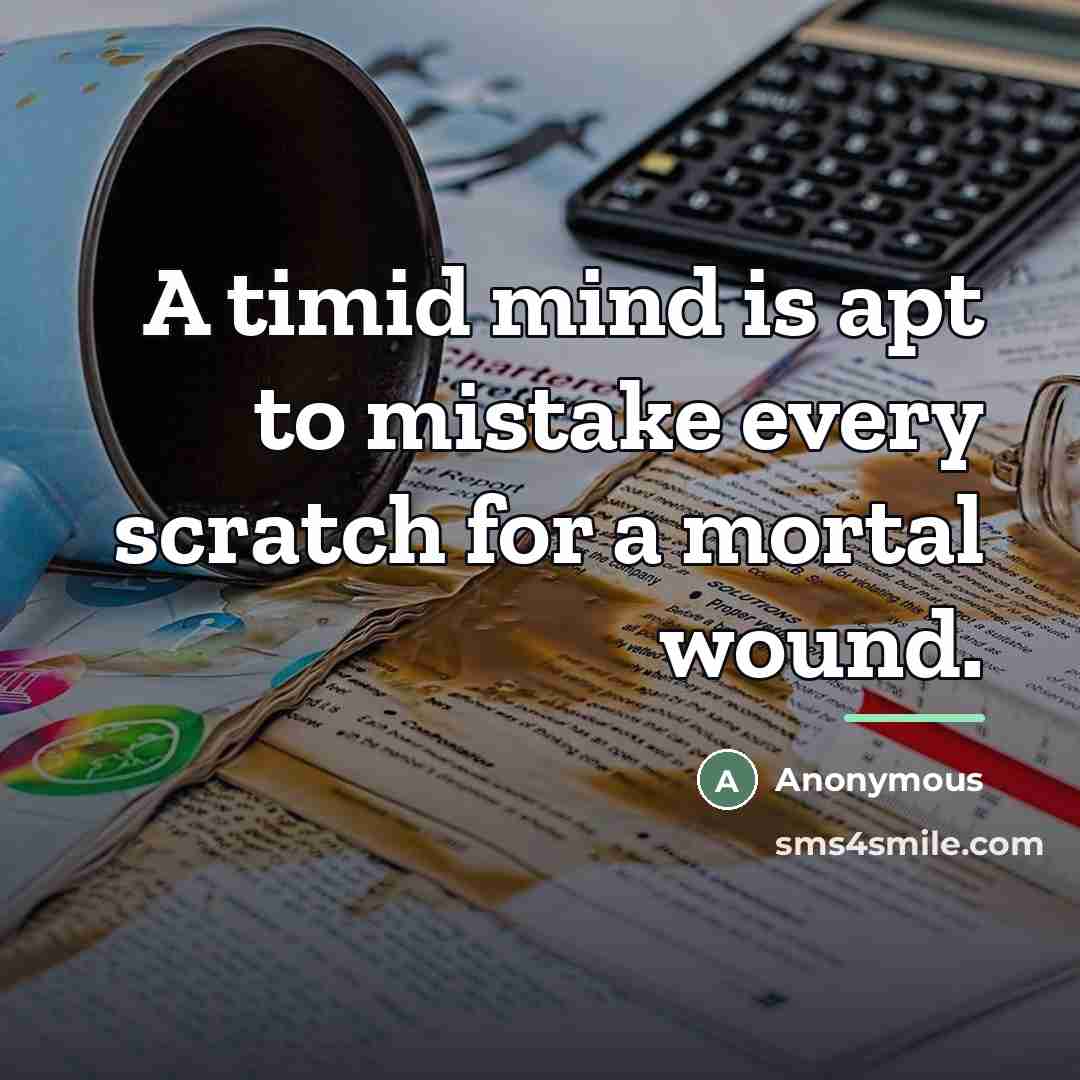 “A timid mind is apt to mistake every scratch for…” quote by Anonymous