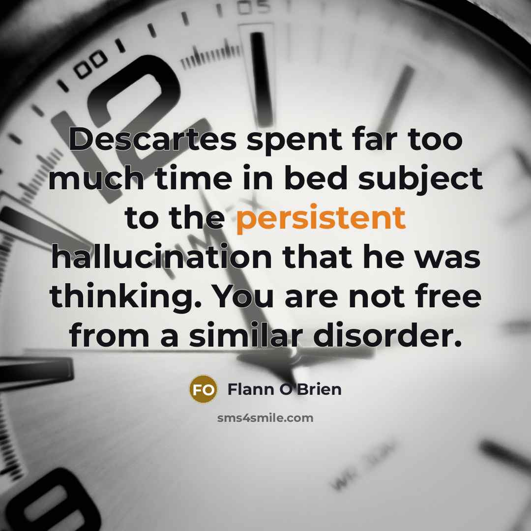 “Descartes spent far too much time in bed subject to…” quote by Flann O'Brien