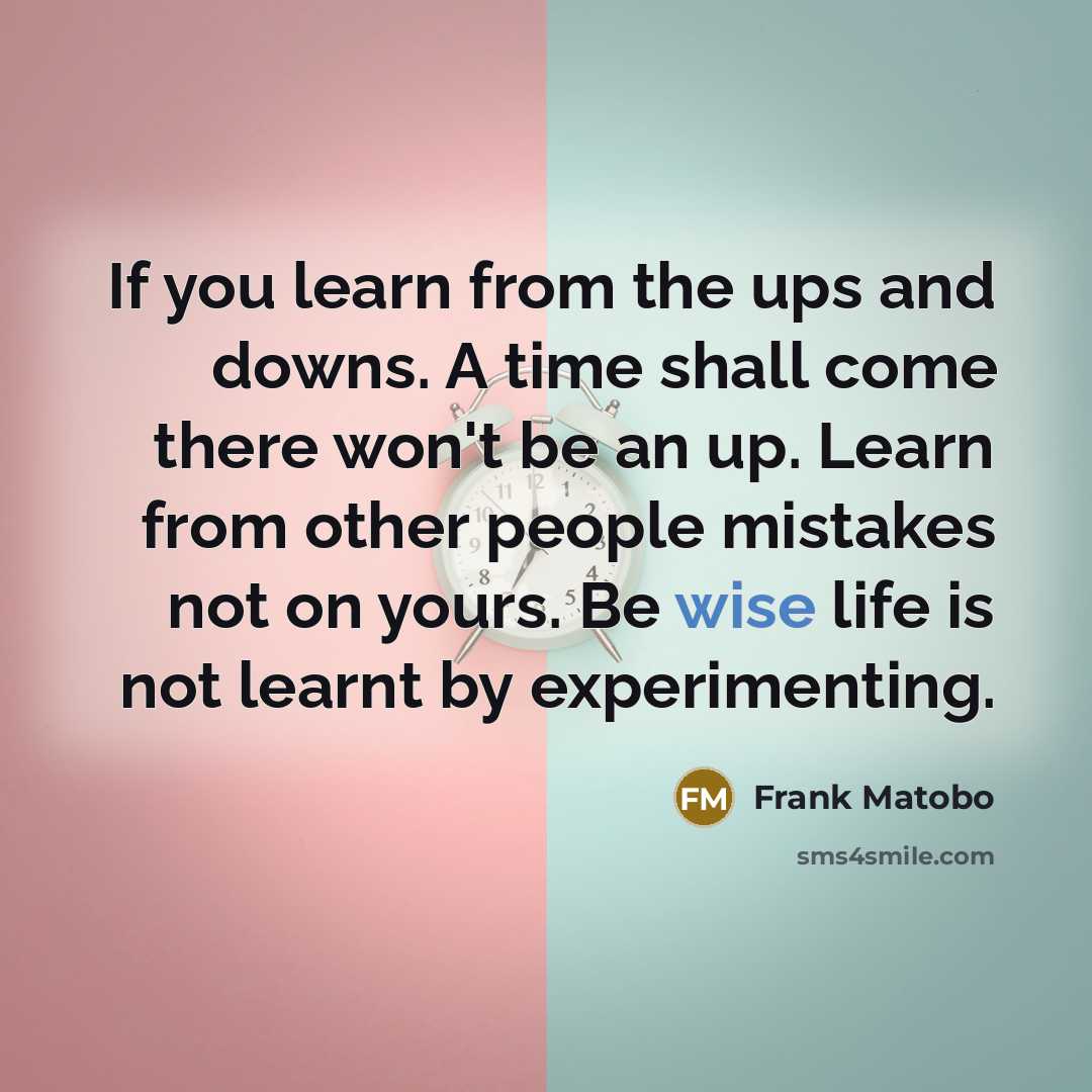 “If you learn from the ups and downs. A time…” quote by Frank Matobo