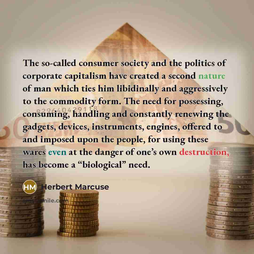 “The so-called consumer society and the politics of corporate capitalism…” quote by Herbert Marcuse