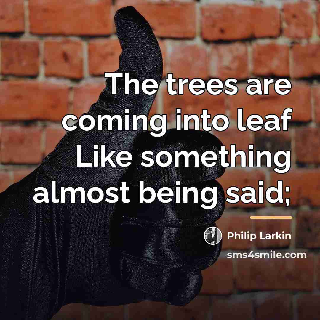 “The trees are coming into leaf Like something almost being…” quote by Philip Larkin