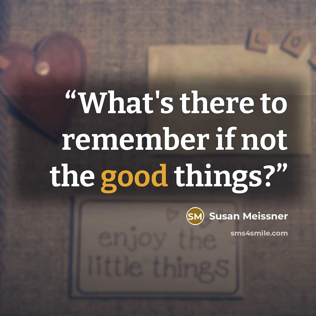“What's there to remember if not the good things?” quote by Susan Meissner