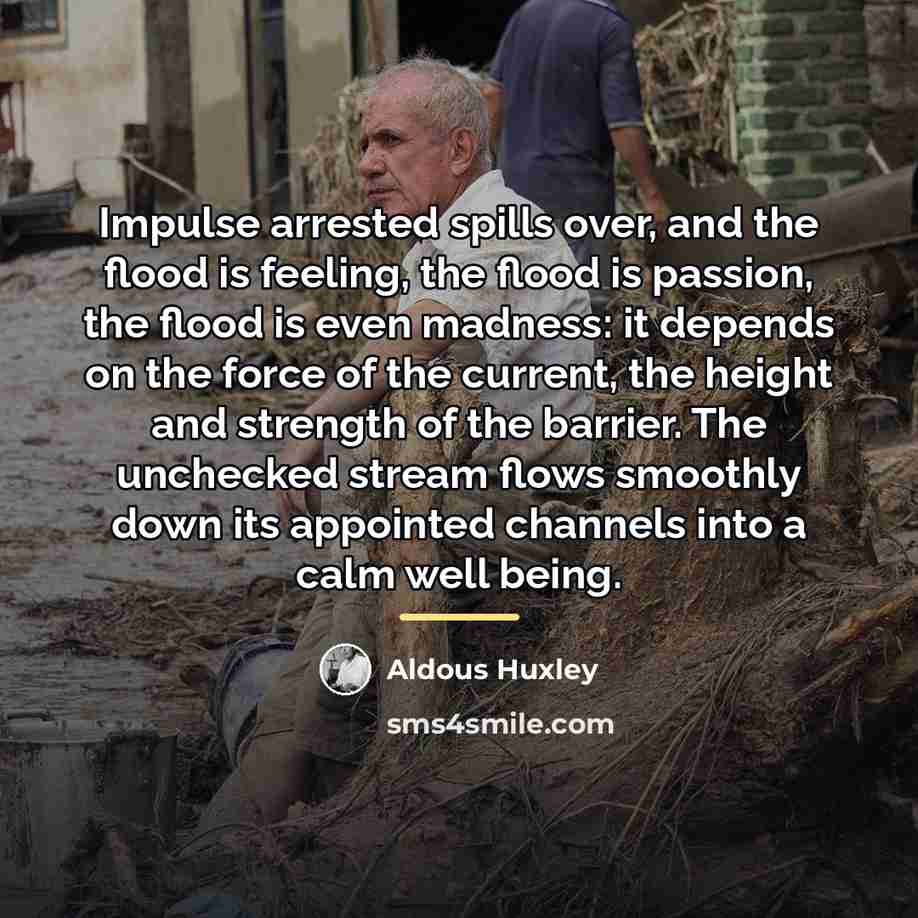 “Impulse arrested spills over, and the flood is feeling, the…” quote by Aldous Huxley