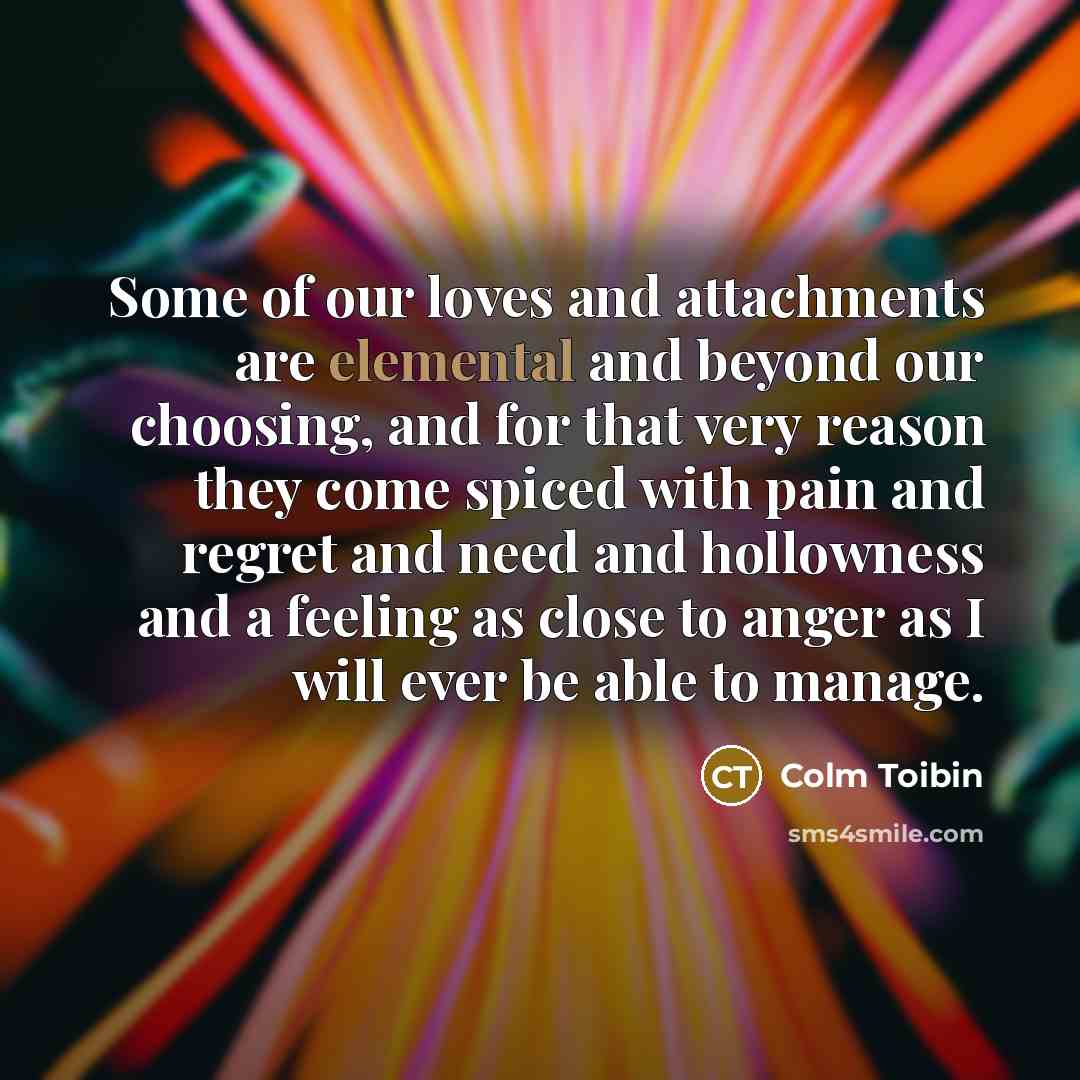 “Some of our loves and attachments are elemental and beyond…” quote by Colm Toibin