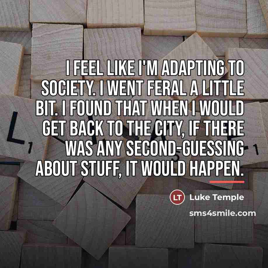 “I feel like I'm adapting to society. I went feral…” quote by Luke Temple