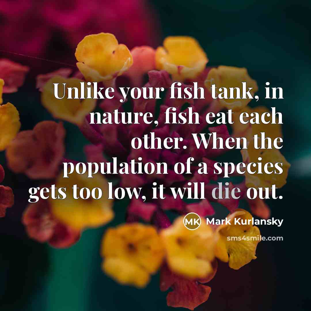 “Unlike your fish tank, in nature, fish eat each other.…” quote by Mark Kurlansky