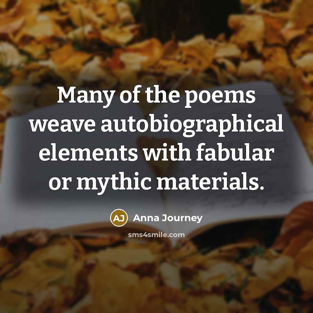 “Many of the poems weave autobiographical elements with fabular or…” quote by Anna Journey