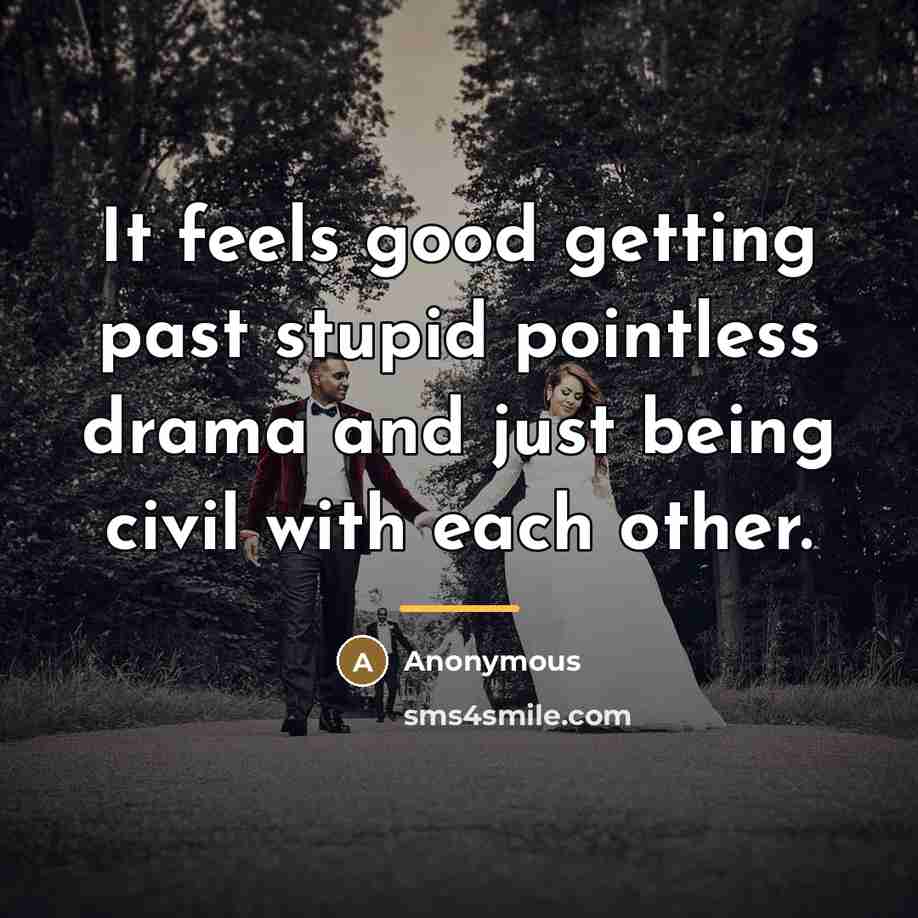 “It feels good getting past stupid pointless drama and just…” quote by Anonymous