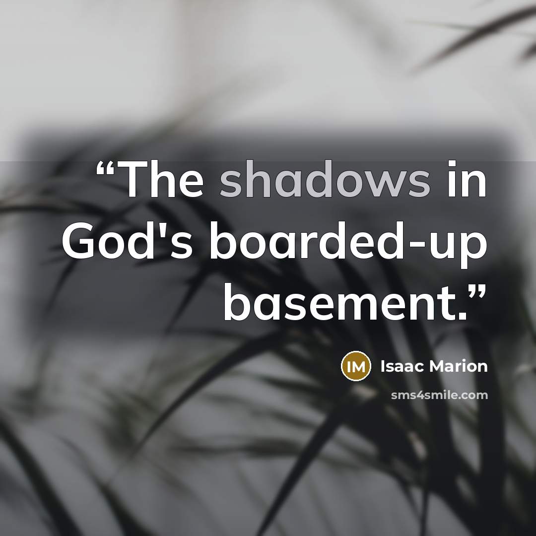 “The shadows in God's boarded-up basement.” quote by Isaac Marion
