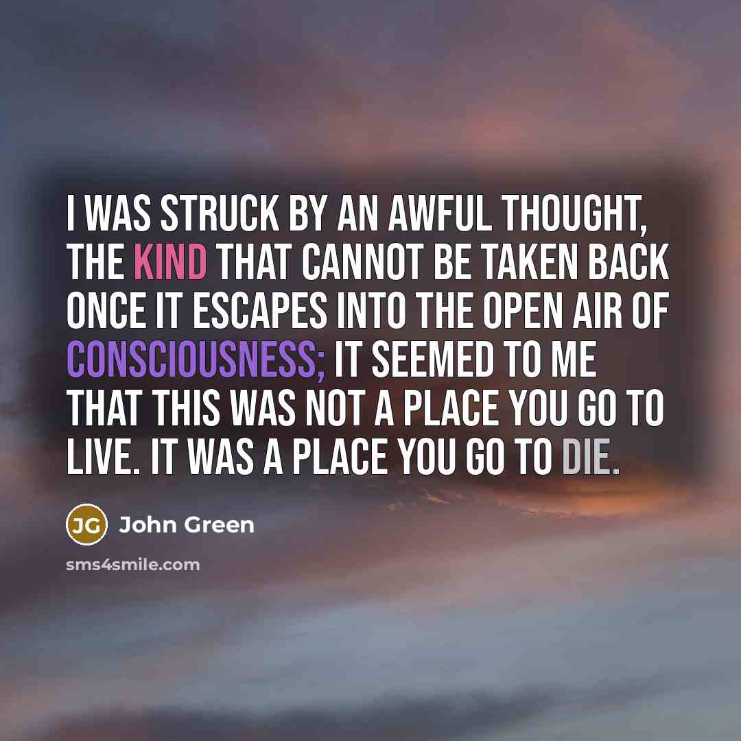“I was struck by an awful thought, the kind that…” quote by John Green