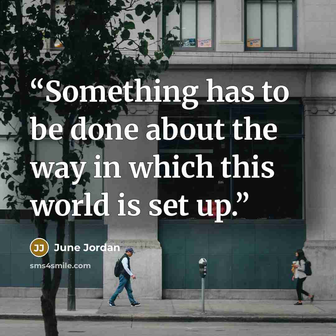“Something has to be done about the way in which this world is set up.” quote by June Jordan