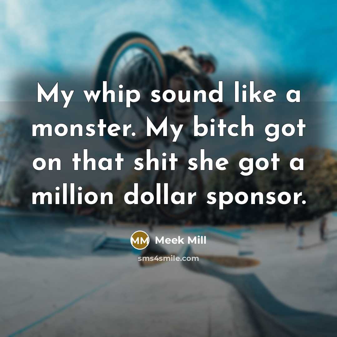“My whip sound like a monster. My bitch got on that shit she got a million dollar sponsor.” quote by Meek Mill