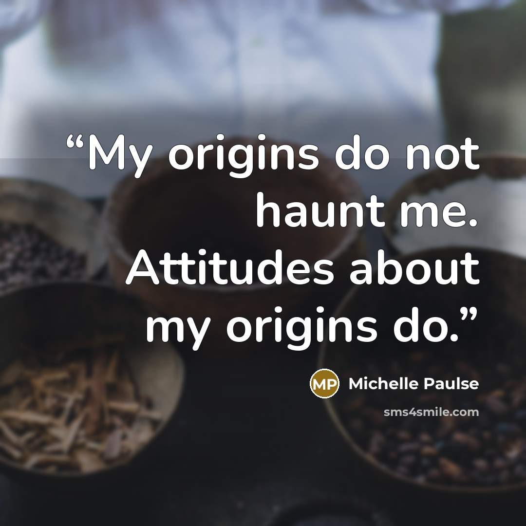 “My origins do not haunt me. Attitudes about my origins do.” quote by Michelle Paulse
