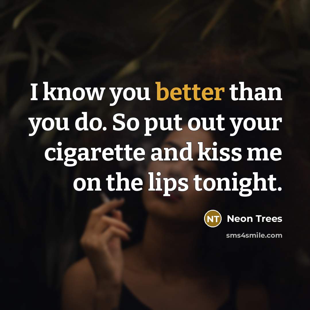 “I know you better than you do. So put out your cigarette and kiss me on the lips tonight.” quote by Neon Trees
