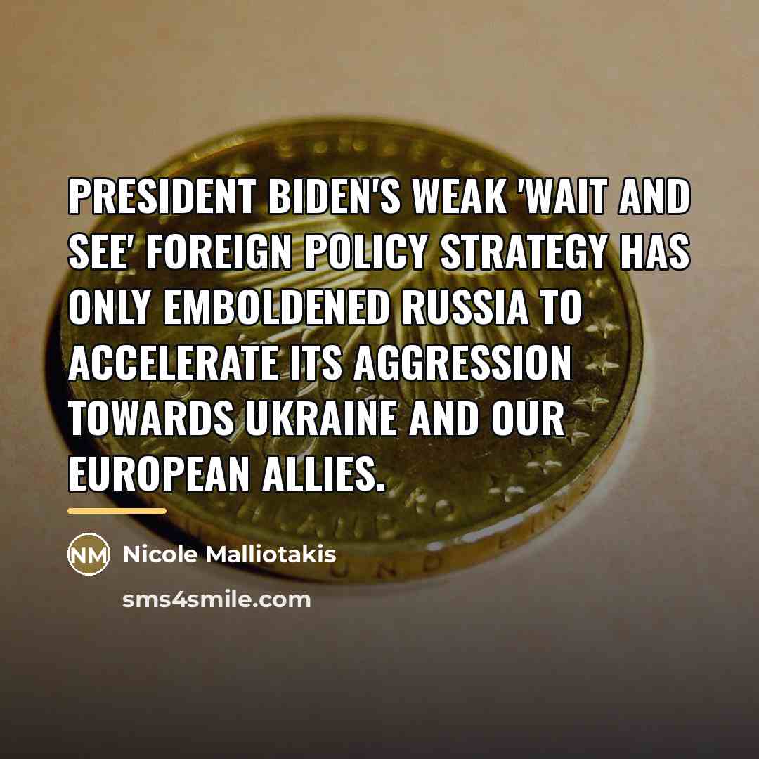 “President Biden's weak 'wait and see' foreign policy strategy has…” quote by Nicole Malliotakis