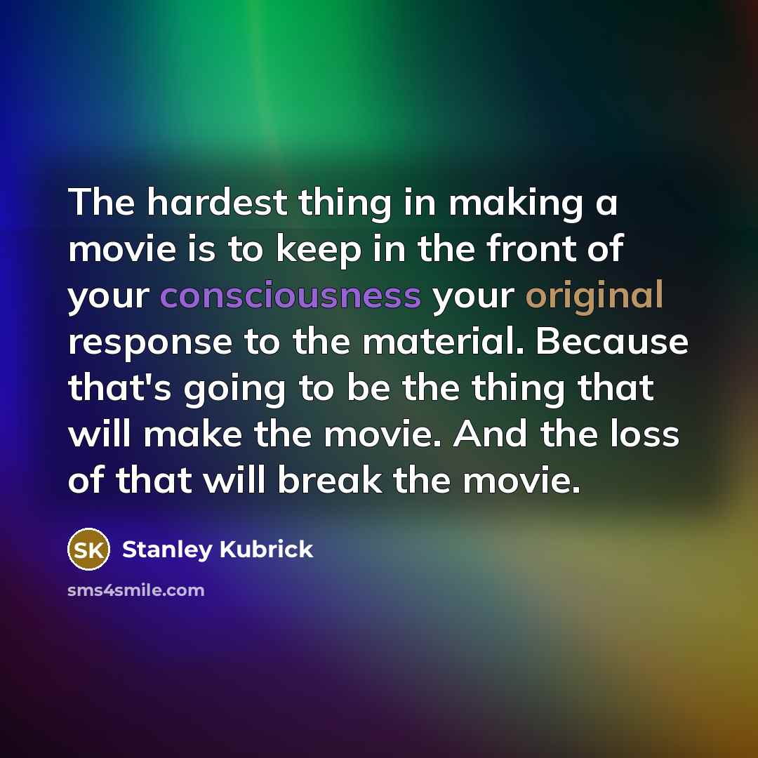 “The hardest thing in making a movie is to keep…” quote by Stanley Kubrick