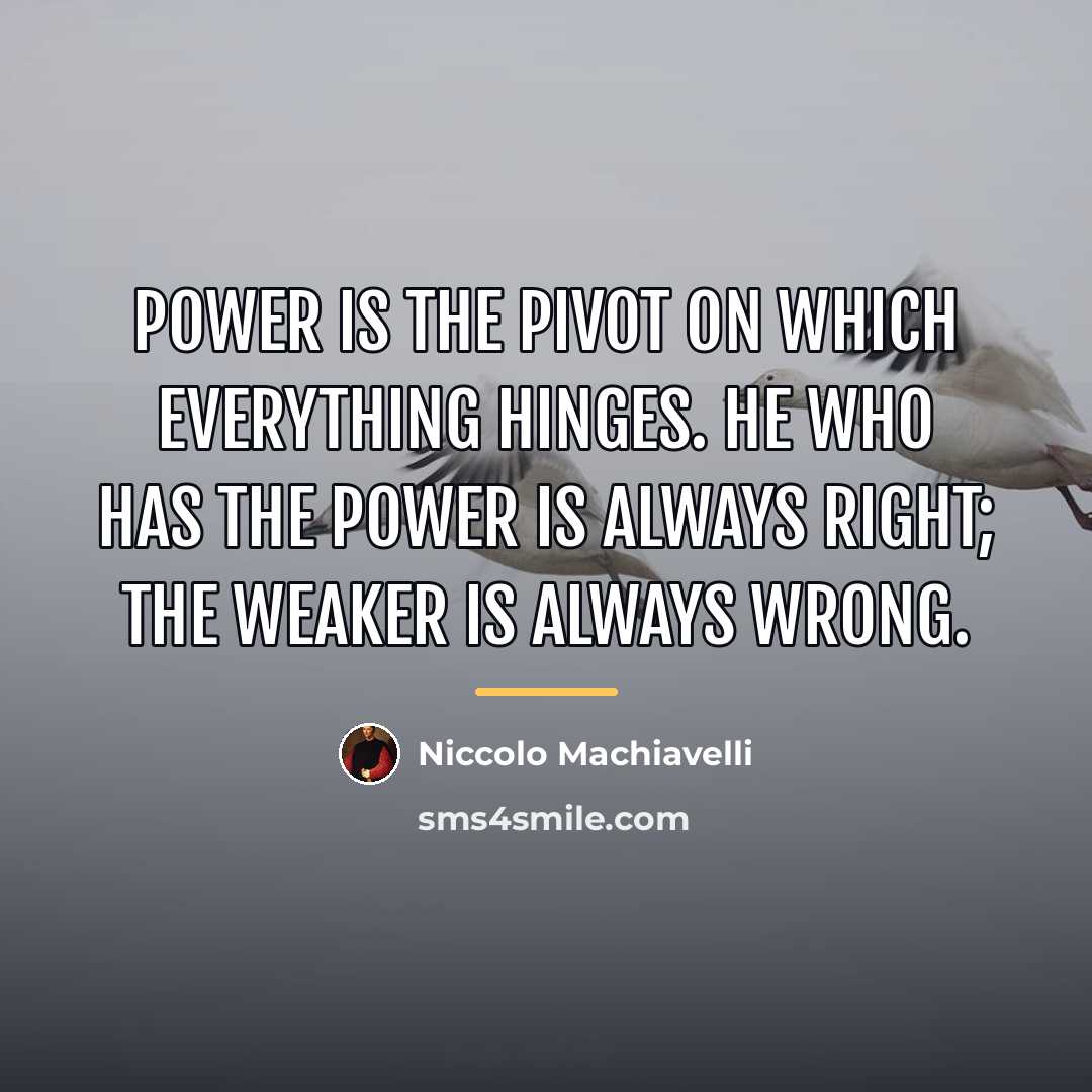 “Power is the pivot on which everything hinges. He who…” quote by Niccolo Machiavelli