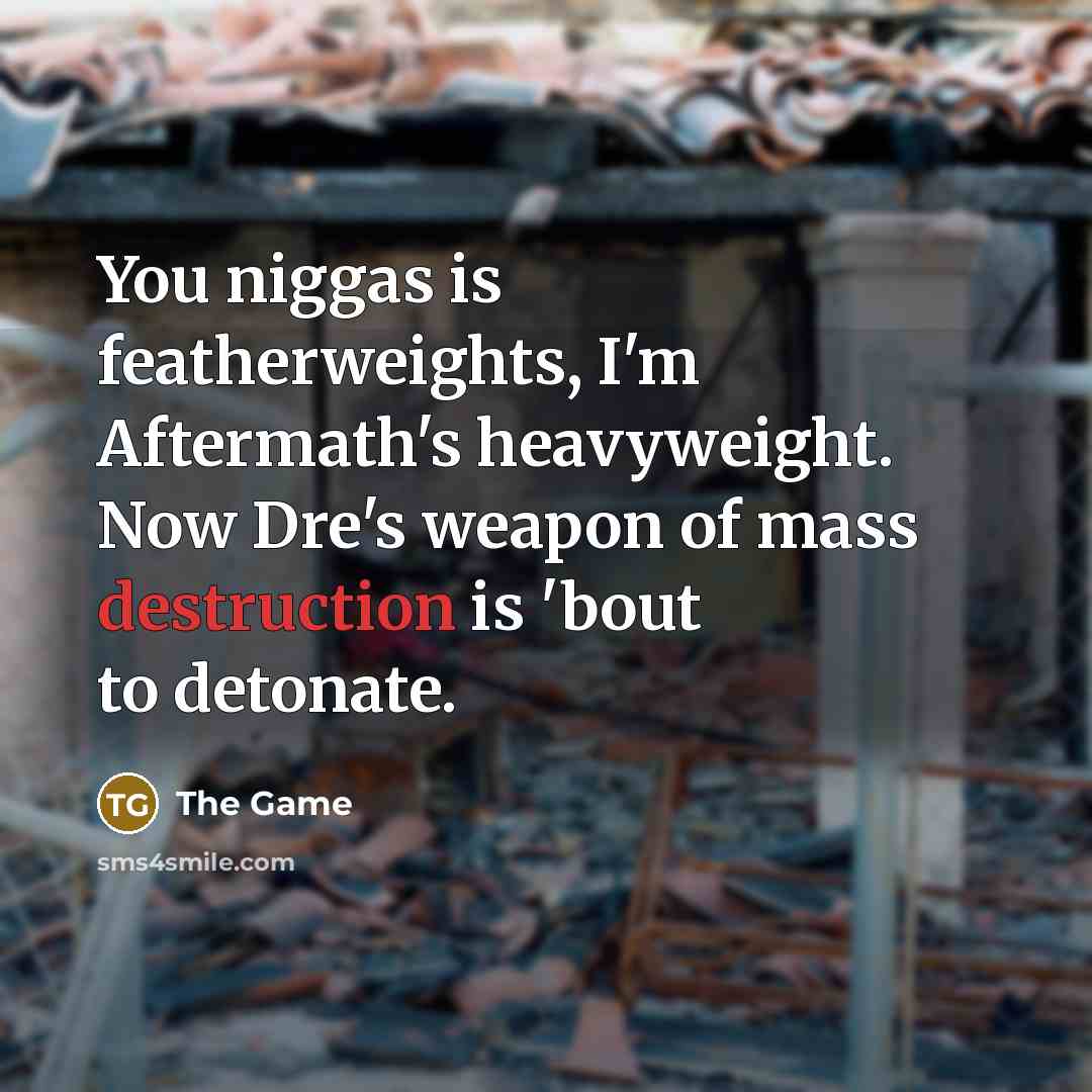 “You niggas is featherweights, I'm Aftermath's heavyweight. Now Dre's weapon of mass destruction is 'bout to detonate.” quote by The Game