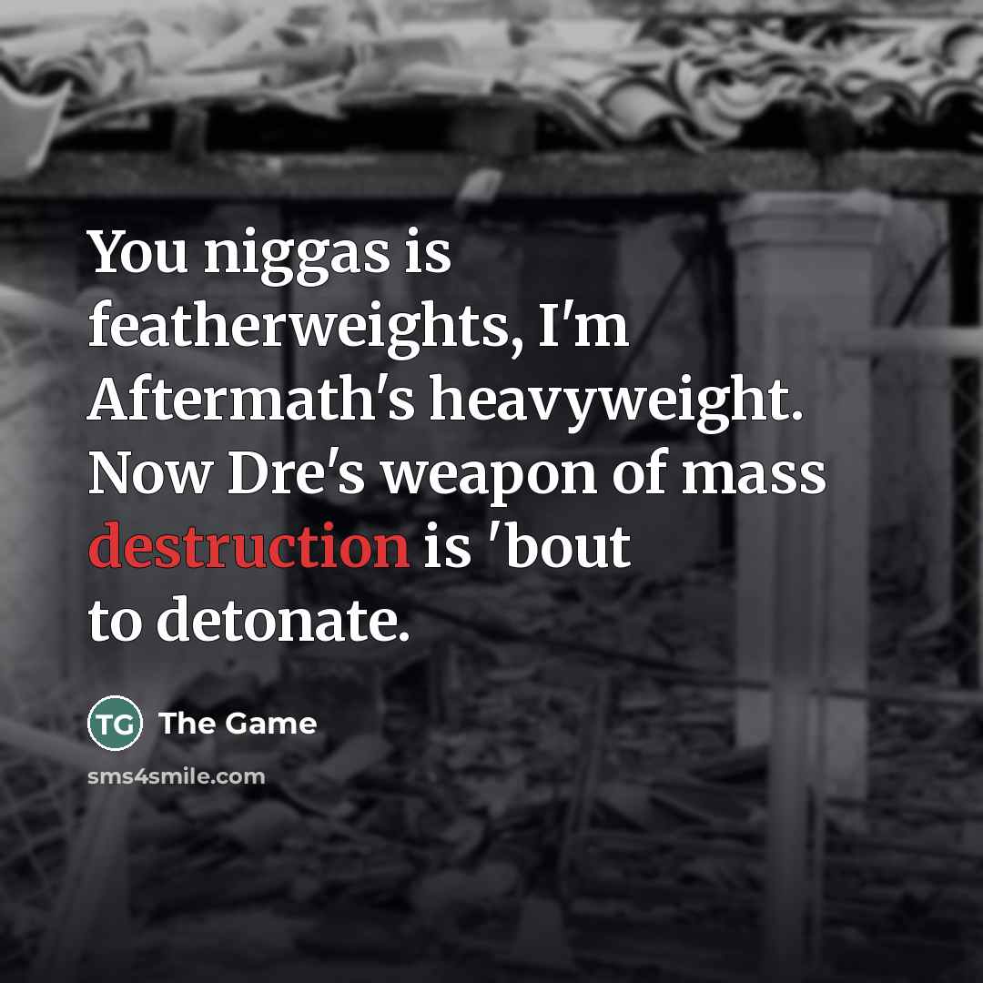 “You niggas is featherweights, I'm Aftermath's heavyweight. Now Dre's weapon…” quote by The Game