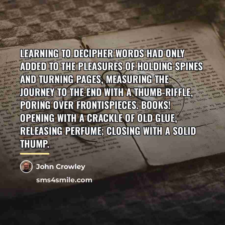 “Learning to decipher words had only added to the pleasures…” quote by John Crowley