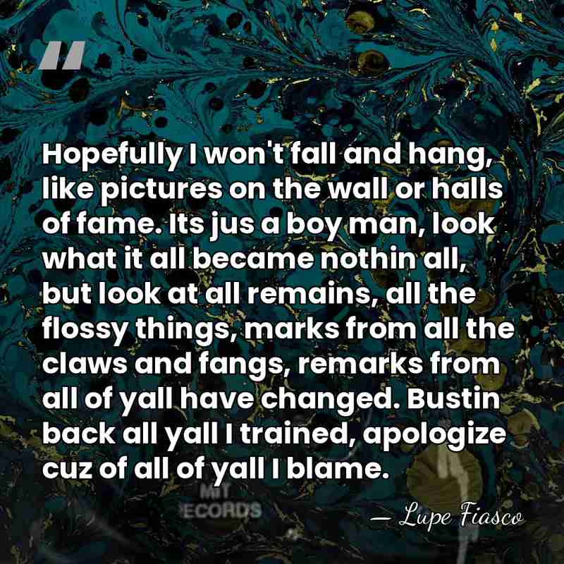 Hopefully I won't fall and hang, like pictures on the wall or&hellip; - Lupe Fiasco