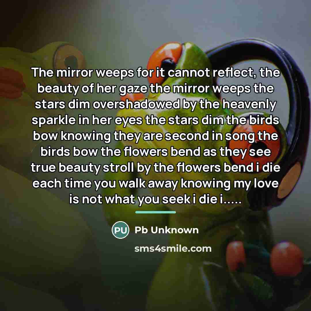 “The mirror weeps for it cannot reflect, the beauty of…” quote by Anonymous