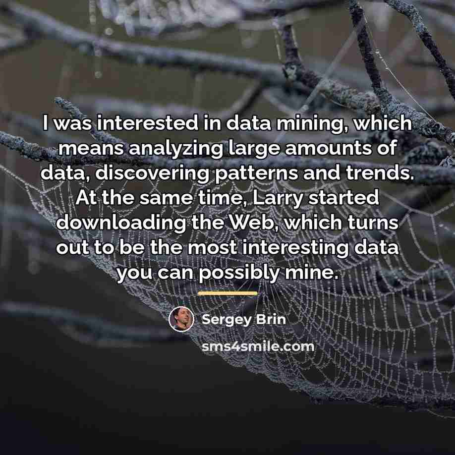 “I was interested in data mining, which means analyzing large…” quote by Sergey Brin