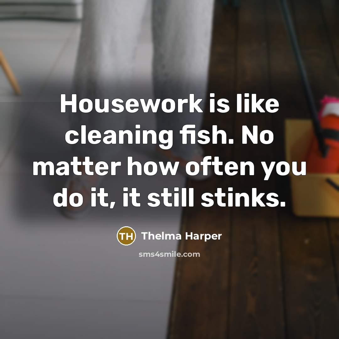 “Housework is like cleaning fish. No matter how often you do it, it still stinks.” quote by Thelma Harper