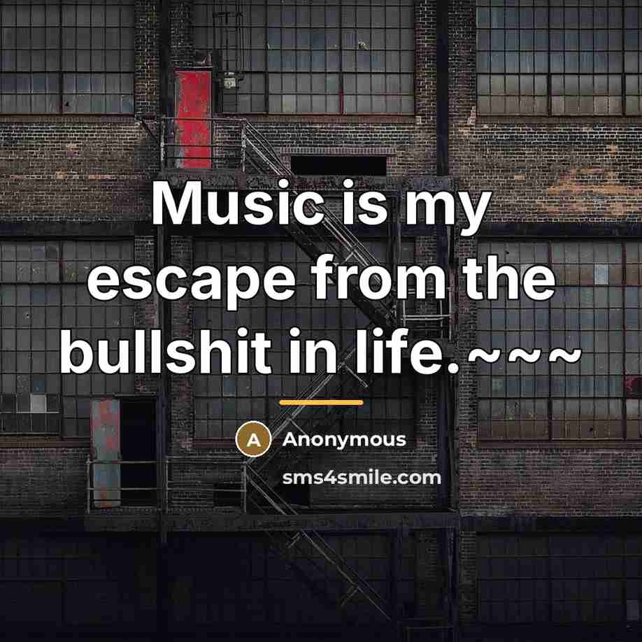 “Music is my escape from the bullshit in life.~~~…” quote by Anonymous
