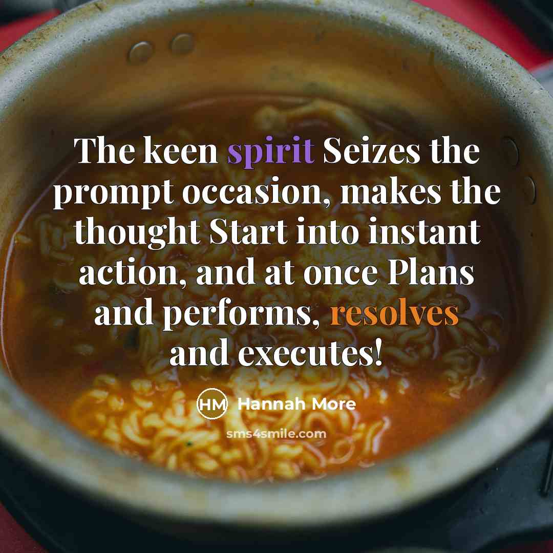 “The keen spirit Seizes the prompt occasion, makes the thought…” quote by Hannah More