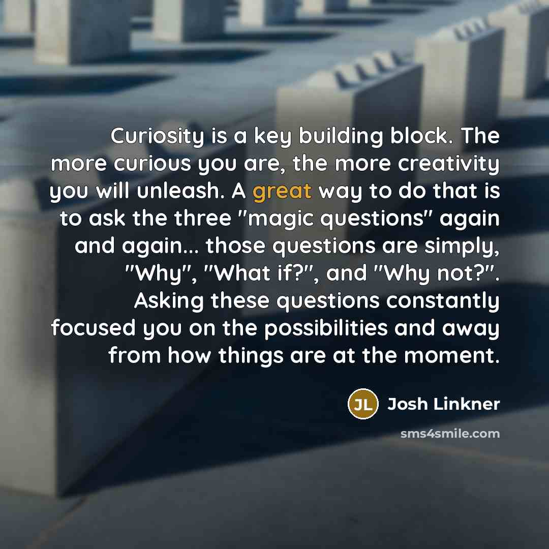 “Curiosity is a key building block. The more curious you…” quote by Josh Linkner