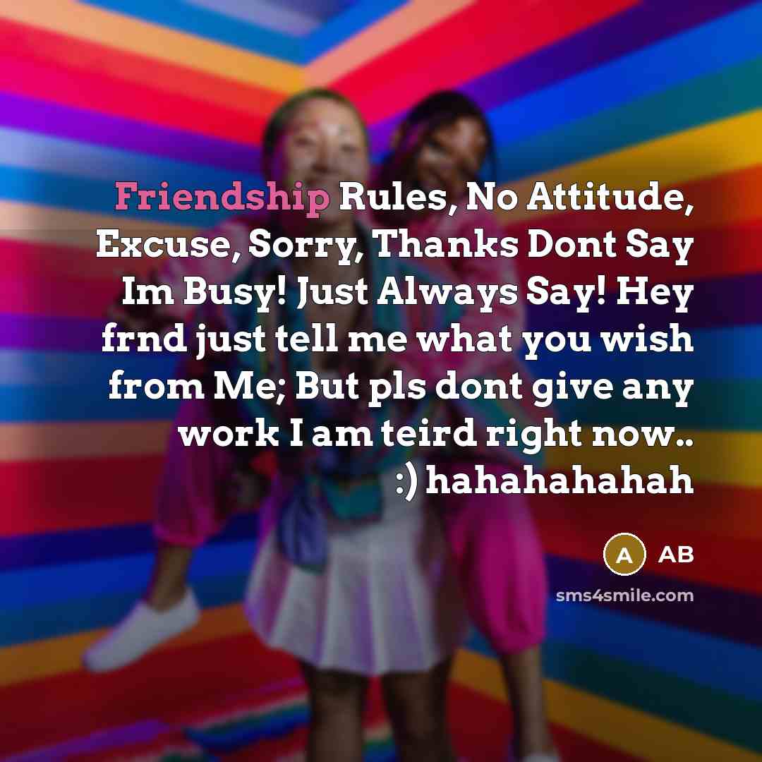 “Friendship Rules, No Attitude, Excuse, Sorry, Thanks Dont Say Im…” quote by AB