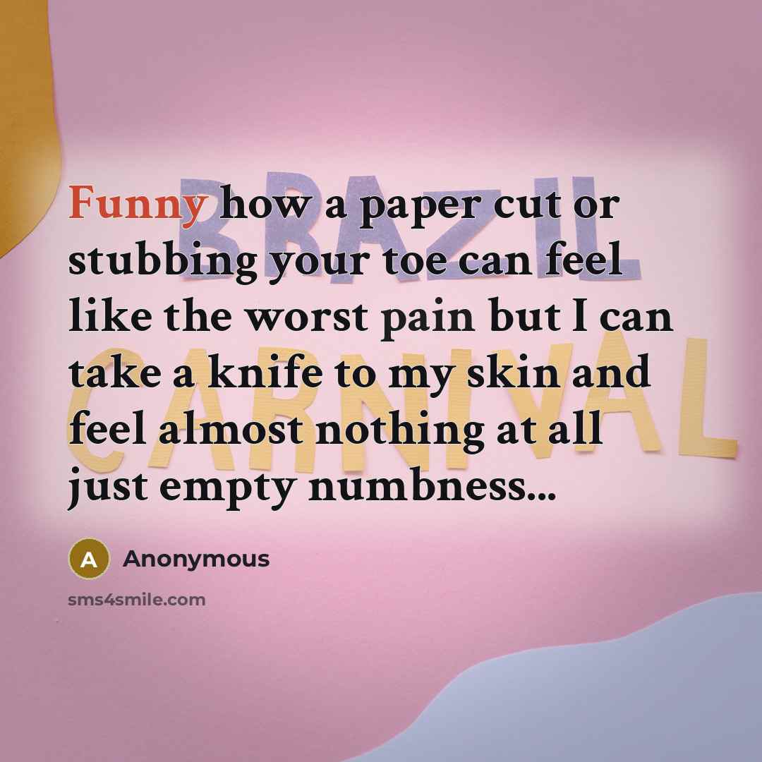 “Funny how a paper cut or stubbing your toe can…” quote by Anonymous