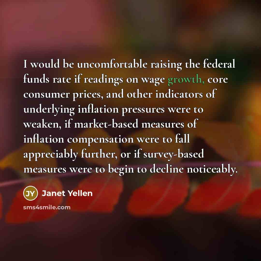 “I would be uncomfortable raising the federal funds rate if…” quote by Janet Yellen