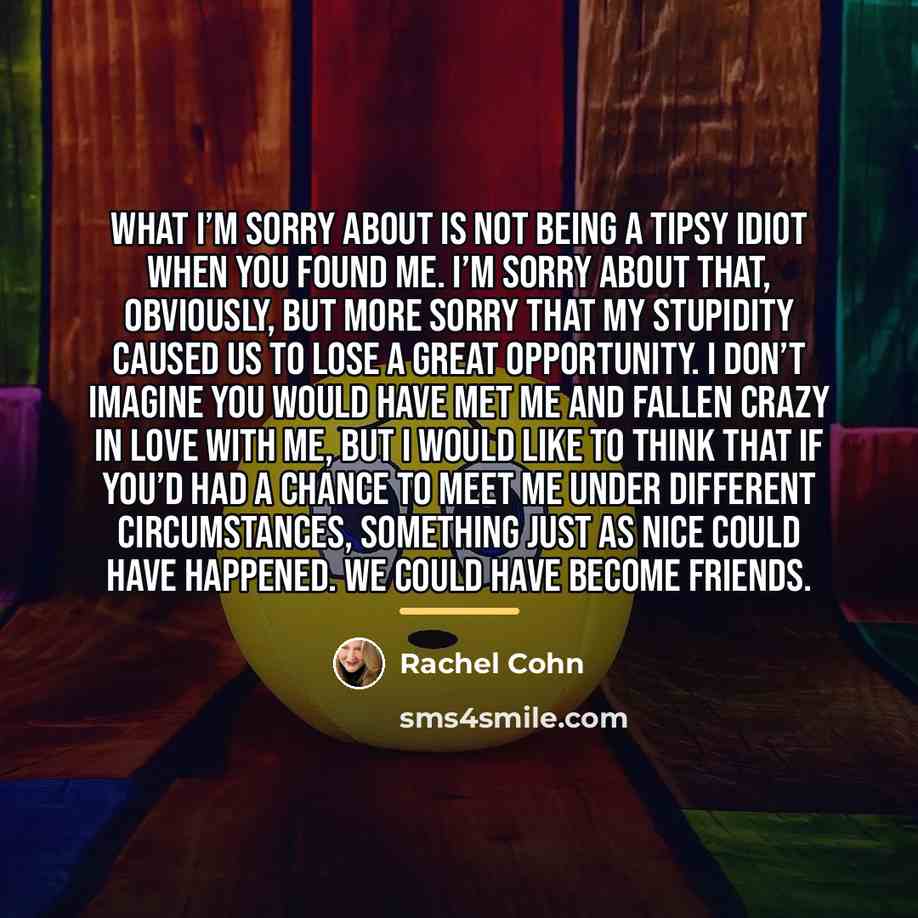 “What I’m sorry about is not being a tipsy idiot…” quote by Rachel Cohn